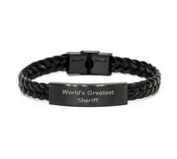 GGYTMQL Bracelet en cuir tressé du shérif, cadeau de citation drôle du plus grand shérif du monde pour l'anniversaire du shérif, petit, cuir, pas de pierre précieuse