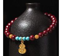 GGYTMQL Bracelet Feng Shui Richesse Bracelet Cinabre Naturel Bracelet Hu Lu Wu Lou Pendentif Bracelet Cristal Attire l'argent Bonne Chance Amulette Talisman Fort, Cinabre 6MM (Taille : 6MM)