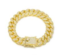 GGYTMQL Bracelet Men's Alloy Cuban Chain Full Diamond Diamond Men de style homme et féminin Chaîne plaquée or 9 pouces longueur