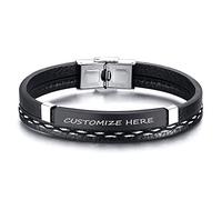 GGYTMQL Bracelet pour Femmes en Acier en Titane Noir, Mode rétro, Bracelet à Corde tressé Multicouche avec Lettres anglaises.