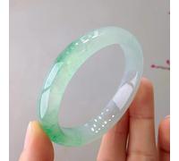 GGYTMQL Bracelets en jade de couleur naturelle translucide, bracelet jonc en jade avec fleur flottante vert pour femme, avec boîte à bijoux, 54-64 mm, 54 mm