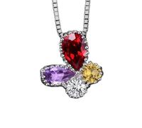 GGYTMQL Butfly Natural Amethyst Garnet Citrine 925 Collier de pendentif pour femmes Gemstone tour