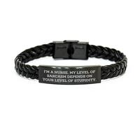 GGYTMQL Cadeau de bracelet en cuir tressé de l'infirmière impertinente pour l'anniversaire, cite drôle «Je suis infirmière. Mon niveau de sarcasme dépend de votre niveau de stupidité. ', Longueur