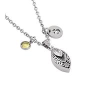 GGYTMQL Cenizas Colgante de Collar de Urna de Cremación de Recuerdo de Cenizas de Hoja, Joyeux conmemorativa, Colgante de Cenizas de Acero Inoxydable, Piedra Natal élégable