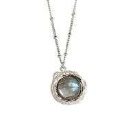 GGYTMQL Collier 925 Pendentif en Argent Sterling Rond Prendant Transparent Collier à Longue chaîne Dames exquise fête des Bijoux Pendentif Bijoux Jewelry (Couleur gem: Labradorite argenté)