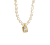GGYTMQL Collier 925 Silver Zircon Pendant Fashion Elegant Big Big Perle Chain Collier Dames Exquis Party Pendant Jewelry Bijoux Collier (Gem Color: Gold)