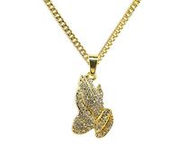 GGYTMQL Collier Crystal Heart, Les Mains et Les Colliers priants Brother Color Colon Crystal Hip Hop Men Long Colliers Party / N005 / 70CM