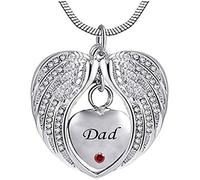 GGYTMQL Collier de Cendres pour Femmes Ashes Pendant Père Père Angel Ailes Engendré de Pierre de Naissance Crémation Urn Ashes Memorial Souvenir Pendant