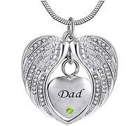 GGYTMQL Collier de Cendres pour Femmes Ashes Pendant Père Père Angel Ailes Engendré de Pierre de Naissance Crémation Urn Ashes Memorial Souvenir Pendant