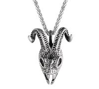 GGYTMQL Collier de crâne Masculin, 925 Pendentif de tête de crâne de chèvre en Argent Sterling, Collier de Pendentif de crâne de Mort Squelette Hip-hop, Collier Momento Mori, médaillon