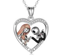 GGYTMQL Collier de crâne pour Hommes 925 Argent Sterling Punk Cristal crâne pendent Amour Mal dévié Collier Coeur Hip hop Punk bohème Memento Mori Collier Pirate médaillon