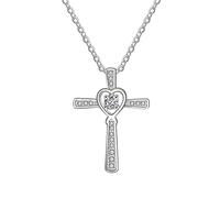 GGYTMQL Collier de Croix de Coeur Full Zirconia Colliers de Pendentif pavé pour Les Femmes Bijoux Fins