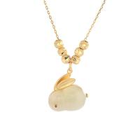 GGYTMQL Collier de lapin en or 14K Oryx, collier pendentif de lapin jade, beau cadeau de bijoux du Nouvel An chinois