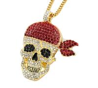 GGYTMQL Collier de Pirate pour Hommes et Femmes, Hip Hop Iced Anchor Pirate Skull Pendant Collier pour Femmes Chaîne à Longue chaîne