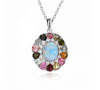 GGYTMQL Collier de tour de cou gemme Natural Opal 925 Collier rond en argent sterling