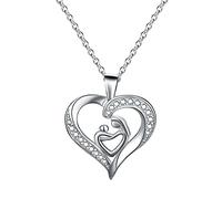 GGYTMQL Collier Pendentif en Argent Sterling, Collier de chaîne de Pendentif Cardiaque zircone Double Maman et Enfant Rolo Jewelry Colliers pour Femmes