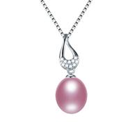 GGYTMQL Collier pendentif en zircon pour les femmes Collier de perle ovale d'eau douce 100% naturelle fabriquée en Chine