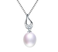 GGYTMQL Collier pendentif en zircon pour les femmes Collier de perle ovale d'eau douce 100% naturelle fabriquée en Chine