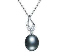 GGYTMQL Collier pendentif en zircon pour les femmes Collier de perle ovale d'eau douce 100% naturelle fabriquée en Chine