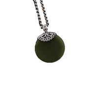 GGYTMQL Collier925 Silver Natural Green Jade Round Pendants for Women Gemone Gemles Bijoux Thai Silver Collier