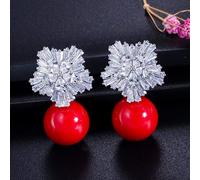 GGYTMQL Conception de Fleurs de Neige Femmes Big Drop Boucles d'oreilles en Perles Blanches avec Cadeau de Noël en zircone cubique