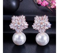 GGYTMQL Conception de Fleurs de Neige Femmes Big Drop Boucles d'oreilles en Perles Blanches avec Cadeau de Noël en zircone cubique