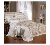GGYTMQL Couvre-lit de lit en Soie en Satin Jacquard Couette Couvercle de litière Reine King Size Broderie Set Drap de lit/Feuille de Feuille montée (Une Reine 4pcs) (Un Roi 6pcs)