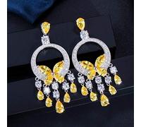GGYTMQL Des boucles d'oreilles en cristal jaune de grande grande pierre pour femmes bijoux de fête de mariage