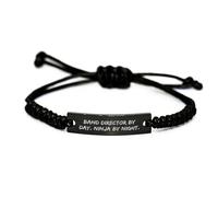 GGYTMQL Directeur de groupe de jour. Ninja la nuit. Cadeau pour l'anniversaire - Bracelet de corde réglable, acier inoxydable noir avec corde tressée, sac à organza noir, petit, nylon, pas de pierre