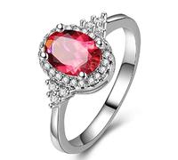 GGYTMQL Elegant 925 Silver Silver ovale Ruby Ruby Cumbic Zirconia Diamond Cut Solitaire Ring avec anneau de bande de mariage rouge en zircon blanc (8#)