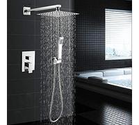 GGYTMQL Ensemble de douche encastré en acier inoxydable avec pommeau de douche carré chromé avec douchette à main - 40,6 cm, 25,4 cm (25,4 cm)