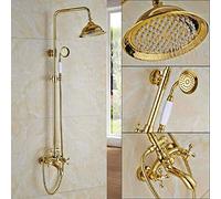 GGYTMQL Ensemble de douche - Ensemble de douche doré - Robinet à poignée unique - Douche à effet pluie de 20,3 cm avec douchette à main - Bec cascade - Système de douche de bain - Robinet doré A