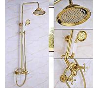 GGYTMQL Ensemble de douche - Ensemble de douche doré - Robinet à poignée unique - Douche à effet pluie de 20,3 cm avec douchette à main - Bec cascade - Système de douche de bain - Robinet doré A