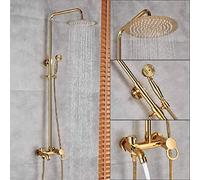 GGYTMQL Ensemble de douche - Ensemble de douche doré - Robinet à poignée unique - Douche à effet pluie de 20,3 cm avec douchette à main - Bec cascade - Système de douche de bain - Robinet doré A