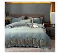 GGYTMQL Ensemble de literie à Quatre pièces Bleu Boho Douette Double Queen King 4pcs Chic brodé en Coton égyptien en Coton Mou en Coton Mou en Couvre-Oreiller