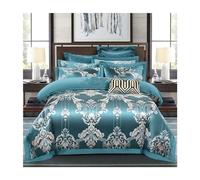 GGYTMQL Ensemble de literie à Quatre pièces Duvette Queen Luxury Silky Satin Coton Couvre-Couette Douce Solide Jacquard Litteur