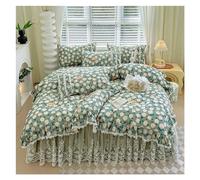 GGYTMQL Ensemble de literie à Quatre pièces French Litrage Rural Small Flowers Couvrette Couvre-lit matelassé Préparer la Jupe en Dentelle Double Lace.