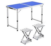 GGYTMQL Ensemble de Table de Camping avec 2 tabourets, Tabouret de Pique-Nique Pliable à Hauteur réglable Pliante Tabouret Aluminium Pliant pour kiten extérieur BBQ