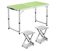 GGYTMQL Ensemble de Table de Camping avec 2 tabourets, Tabouret de Pique-Nique Pliable à Hauteur réglable Pliante Tabouret Aluminium Pliant pour kiten extérieur BBQ