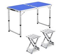 GGYTMQL Ensemble de Table de Camping avec 2 tabourets, Tabouret de Pique-Nique Pliable à Hauteur réglable Pliante Tabouret Aluminium Pliant pour kiten extérieur BBQ