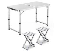 GGYTMQL Ensemble de Table de Camping avec 2 tabourets, Tabouret de Pique-Nique Pliable à Hauteur réglable Pliante Tabouret Aluminium Pliant pour kiten extérieur BBQ
