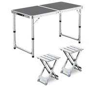 GGYTMQL Ensemble de Table de Camping avec 2 tabourets, Tabouret de Pique-Nique Pliable à Hauteur réglable Pliante Tabouret Aluminium Pliant pour kiten extérieur BBQ