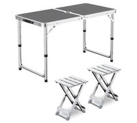 GGYTMQL Ensemble de Table de Camping avec 2 tabourets, Tabouret de Pique-Nique Pliable à Hauteur réglable Pliante Tabouret Aluminium Pliant pour kiten extérieur BBQ