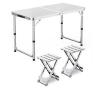 GGYTMQL Ensemble de Table de Camping avec 2 tabourets, Tabouret de Pique-Nique Pliable à Hauteur réglable Pliante Tabouret Aluminium Pliant pour kiten extérieur BBQ