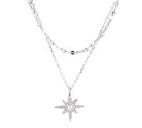 GGYTMQL Ensembles de Bijoux, Exquis 925 Moon Star Choker Collier pour Femmes Accessoires de Bijoux de fête en Zircon à Double Couche/étoile