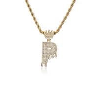 GGYTMQL Fashion Crown Teardrop Letters Nouveau Hip Hop 26 Collier de Pendentif Bijoux Punk réel
