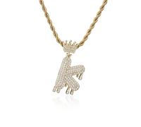 GGYTMQL Fashion Crown Teardrop Letters Nouveau Hip Hop 26 Collier de Pendentif Bijoux Punk réel