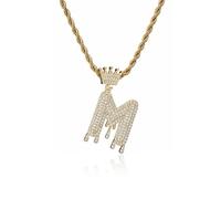 GGYTMQL Fashion Crown Teardrop Letters Nouveau Hip Hop 26 Collier de Pendentif Bijoux Punk réel