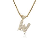 GGYTMQL Fashion Crown Teardrop Letters Nouveau Hip Hop 26 Collier de Pendentif Bijoux Punk réel