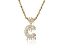 GGYTMQL Fashion Crown Teardrop Letters Nouveau Hip Hop 26 Collier de Pendentif Bijoux Punk réel